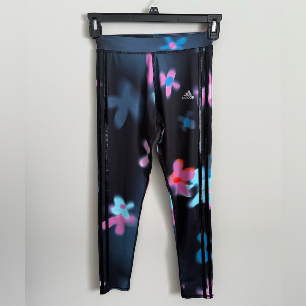 Adidas Kids Leggings with Neon Floral Design